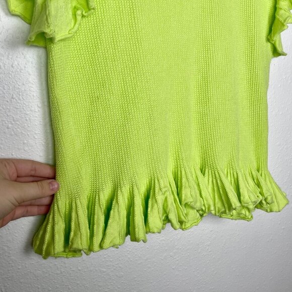 Merci Bede Flutter Top Lime Green Ruffle Peplum Knit Sweater Top Size: Large - Picture 5 of 10